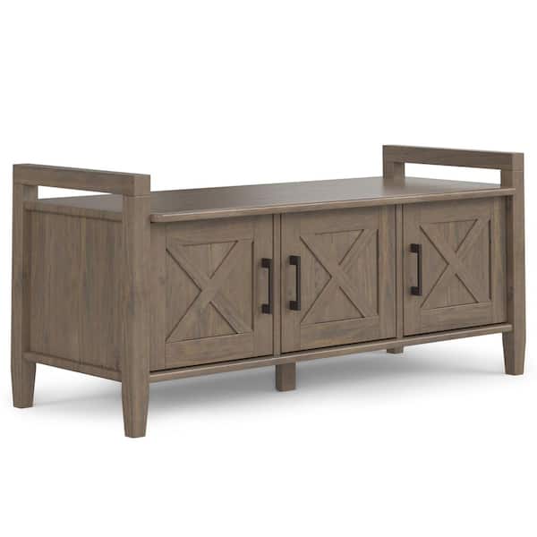Simpli Home Ela Smoky Brown Dining Bench SOLID WOOD 44 in. Wide Transitional Entryway Storage Bench in