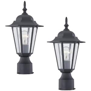 1-Light Textured Black Outdoor Post Lantern with Clear Glass(2-Pack)