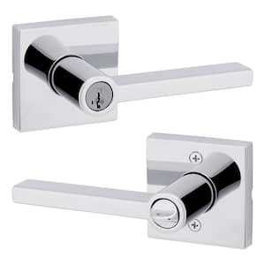 Halifax Square Polished Chrome Keyed Entry Door Handle Featuring SmartKey Security