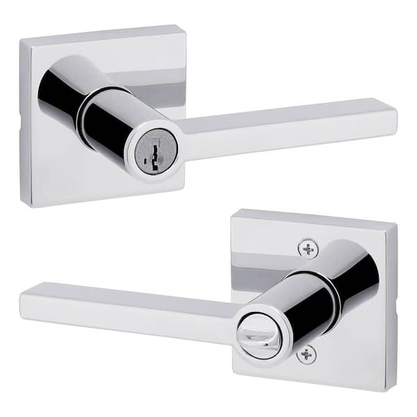 Kwikset Halifax Square Polished Chrome Keyed Entry Door Handle Featuring SmartKey Security