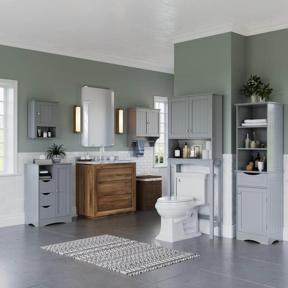 Gray Tall Bathroom Storage Cabinet with Adjustable Shelving