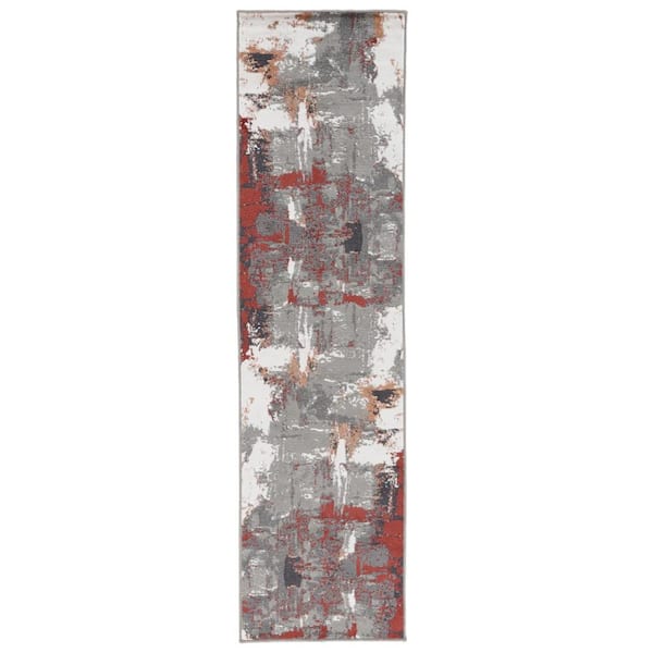 Amer Rugs Alpine 2 ft. 7 in.  x  10 ft.  Rust Abstract Pattern Runner Rug for High Traffic Entryway Kitchen Hallway