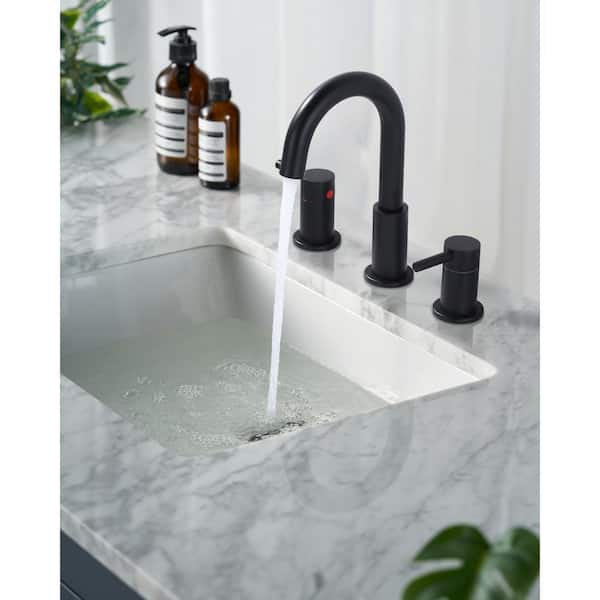 8 in. Widespread Double Handle Bathroom Faucet with Pop-Up Drain in Black