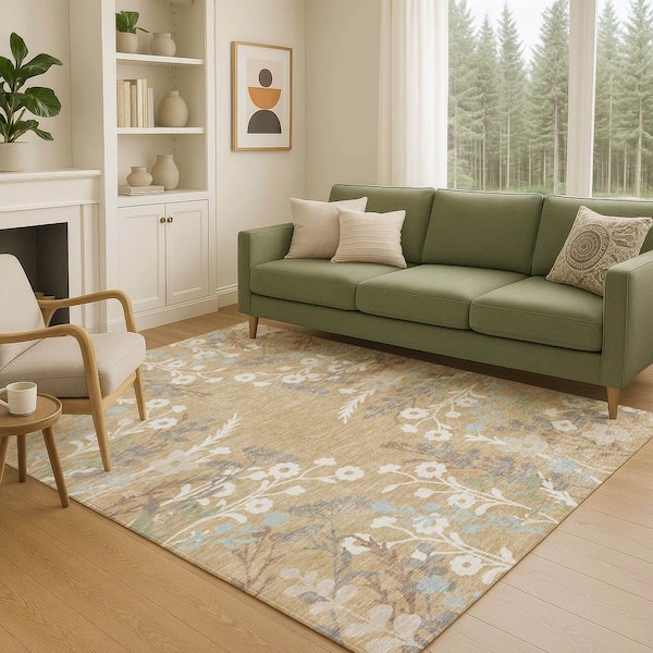 Chantille Machine Washable Indoor/Outdoor Abstract ACN2334 Gold 9 ft. x 12 ft. Area Rug