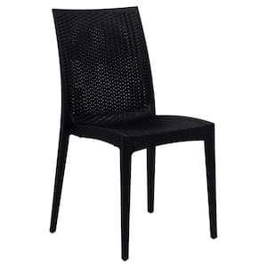 Black Mace Modern Stackable Plastic Weave Design Indoor Outdoor Dining Chair