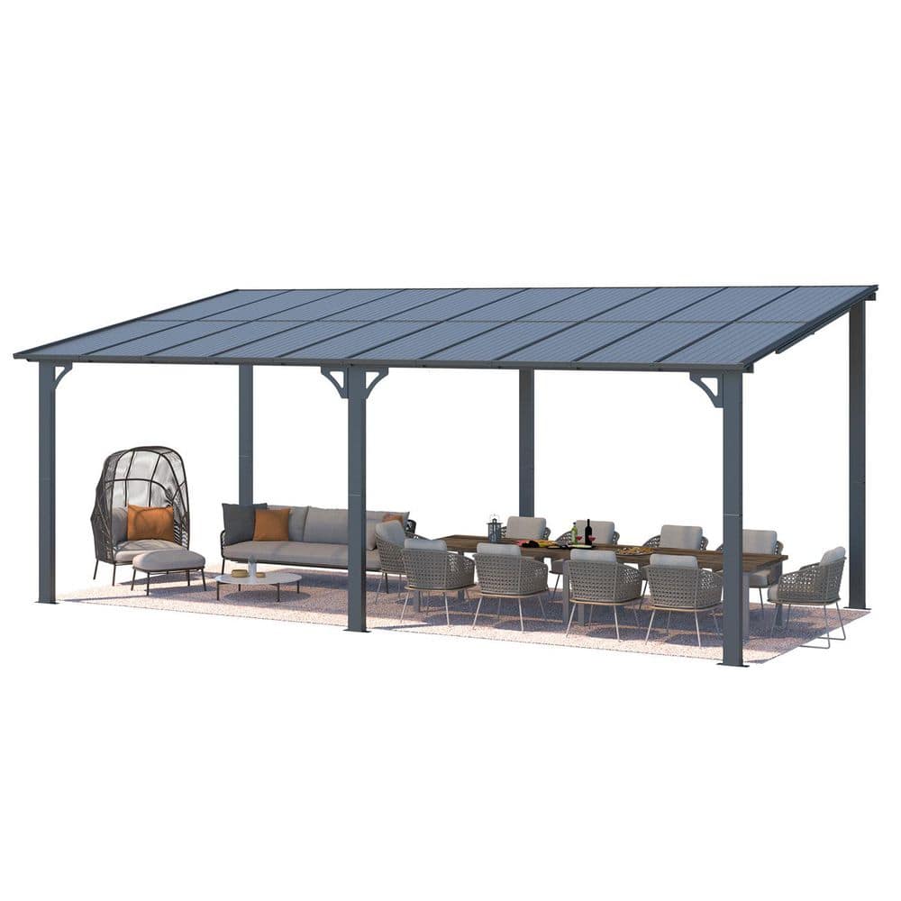 10 ft. x 20 ft. Gray Aluminum Sloped Patio Cover Outdoor Gazebos with Polycarbonate Roof and Gutter System price history on PriceWatchPro