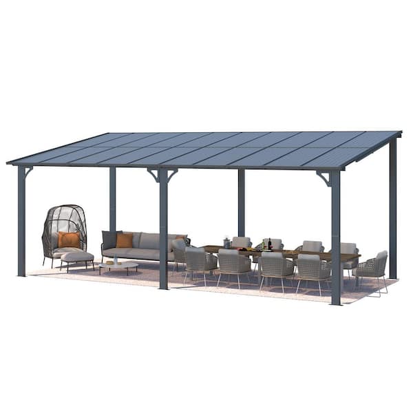 10 ft. x 20 ft. Gray Aluminum Sloped Patio Cover Outdoor Gazebos with Polycarbonate Roof and Gutter System