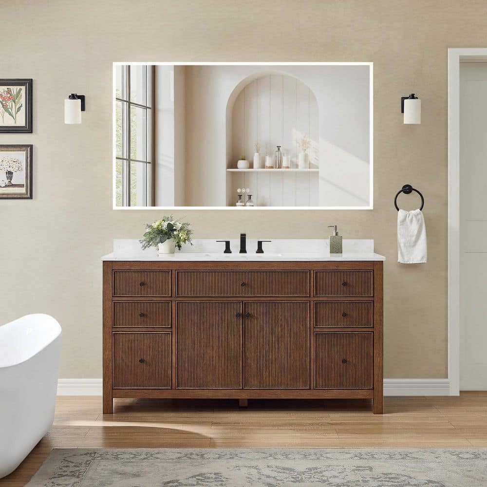 Pendry 60 in. Single Freestanding Dark Walnut Bath Vanity with Carrara Cultured Marble Top price history on PriceWatchPro