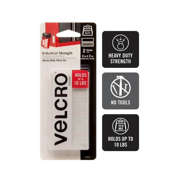 VELCRO Brand 4 in. x 2 in. Industrial Strength Strips in White (2-Pack)