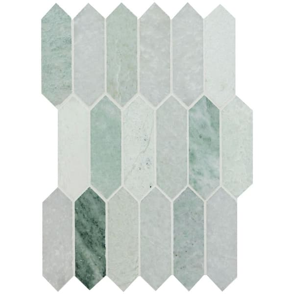 MSI Take Home Tile Sample - Icelandic Green Picket 6 in. x 6 in. Polished Marble Mesh-Mounted Mosaic Wall Tile