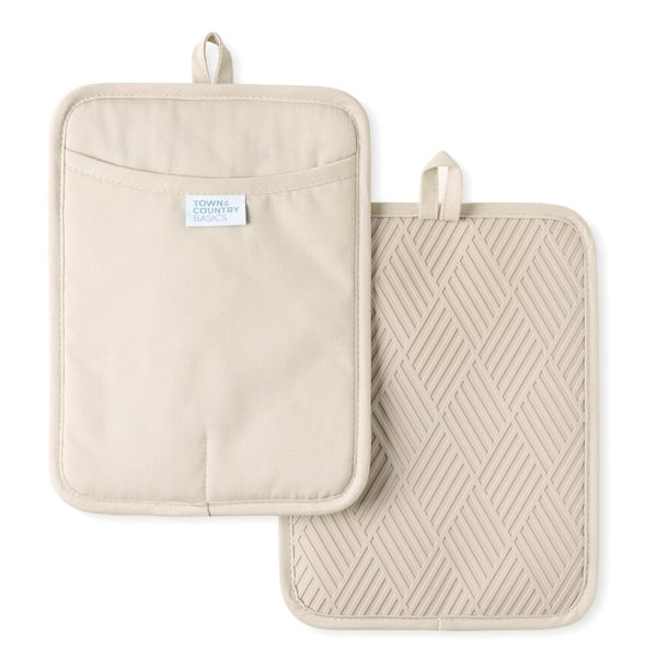 TOWN & COUNTRY LIVING Basketweave Soft Silicone Solid Modern Beige Potholder (2-Pack)