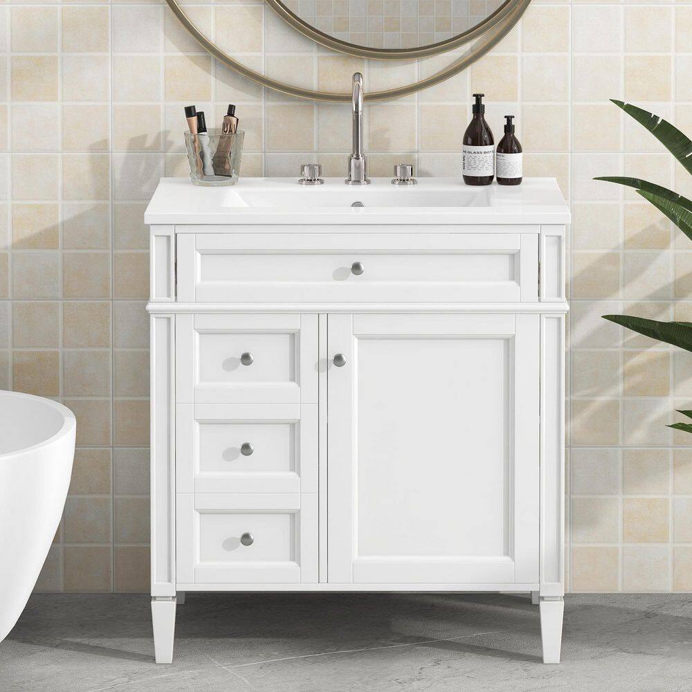 30 in. W x 18 in. D x 33 in. H Freestanding Bath Vanity in White with White