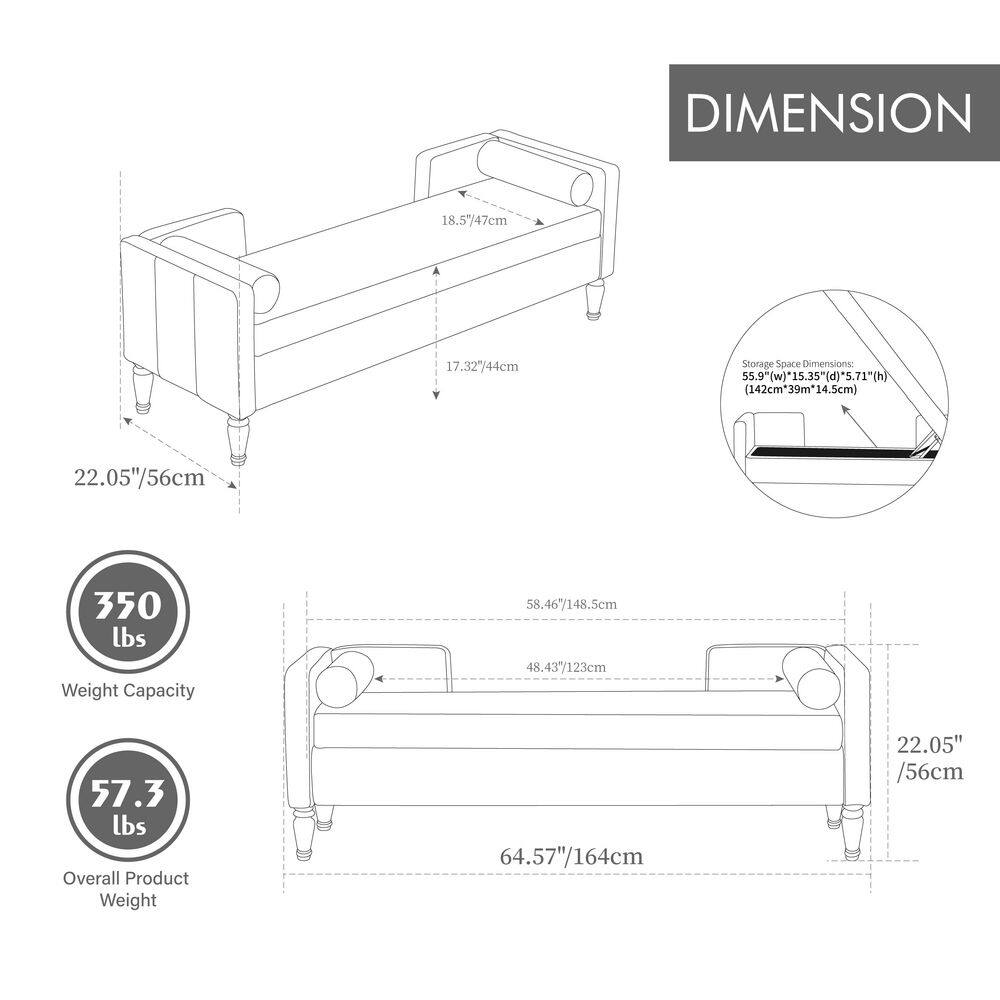 Dimension diagram showing measurements and weight capacity of the bench.
