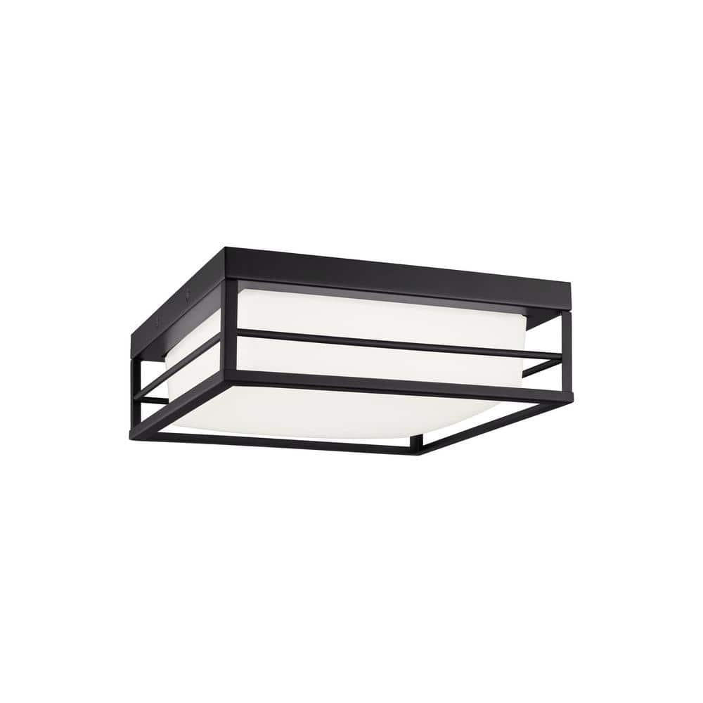 Midnight Black LED Flush Mount with Etched Opal Glass Shade