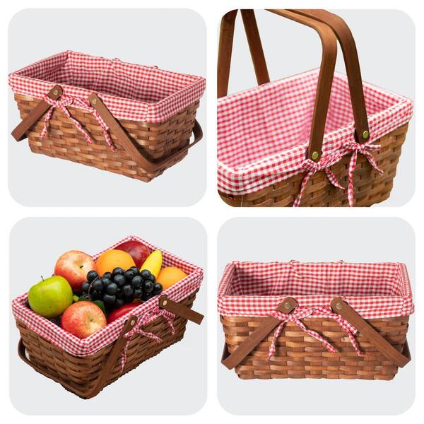 WICKERWISE Double Handle Woodchip Basket with Red Liner