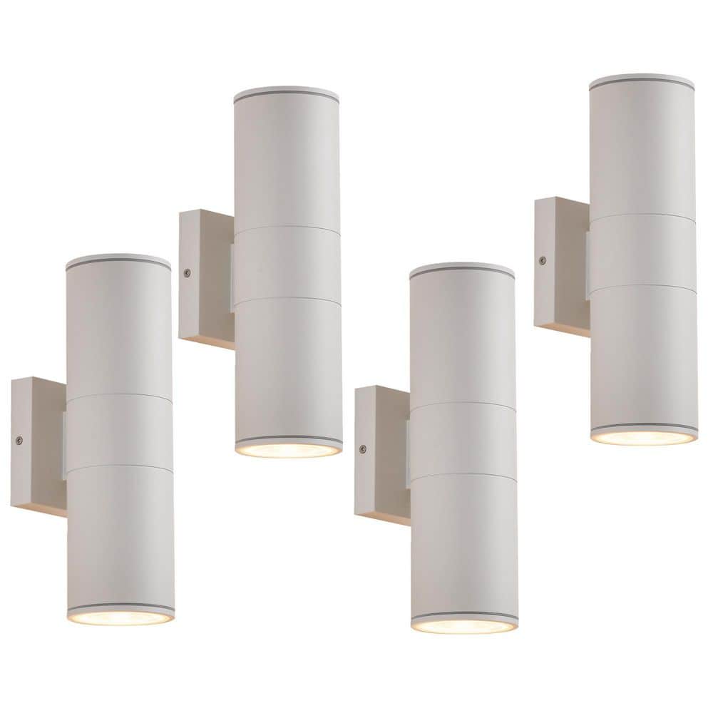 12 in. White Aluminum Modern Outdoor Hardwired Up and Down Cylinder Integrated LED Wall Sconce (4-Pack) price history on PriceWatchPro