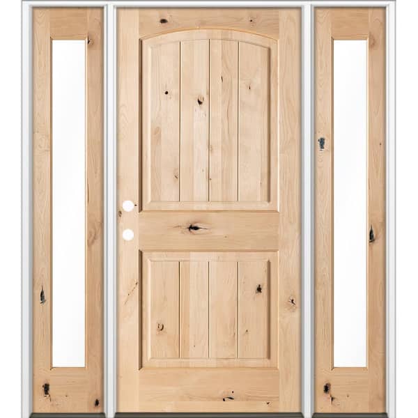 60 in. x 80 in. Knotty Alder Arch Top Right-Hand/Inswing Clear Glass Unfinished Wood Prehung Front Door with DFSL