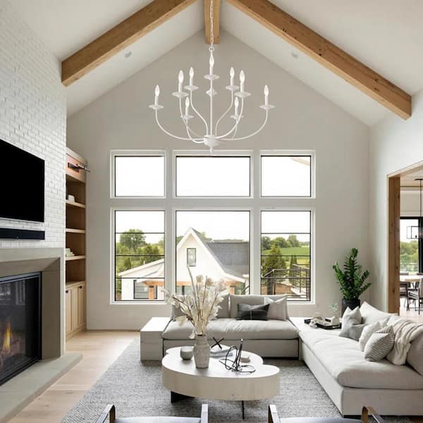 9-Light 31 in. White Iron Traditional Candle Dimmable Chandeliers Dining Kitchen Ceiling Lights Foyer Bedroom Lighting