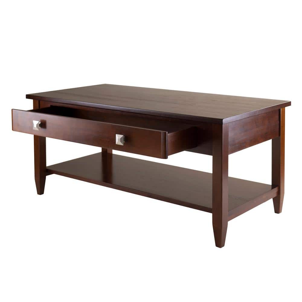 Walnut Rectangular Coffee Table with Drawer and Shelf