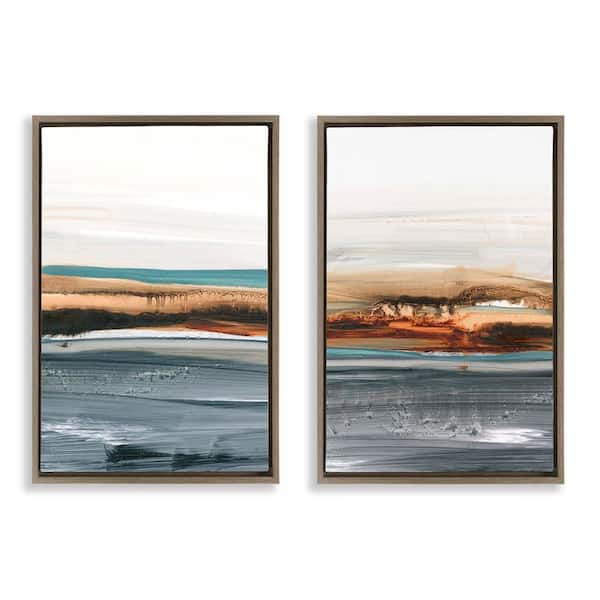 Stupell Industries Coastal Beach Impression by Ethan Harper 2 Pieces Brown Floater Frame Abstract Graphic Art Print 25 in. x 17 in.