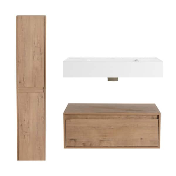 Jacques 29.5 in. W x 18.1 in. D x 15.8 in. H Floating Bath Vanity in Imitative Oak with White Resin Vanity Top