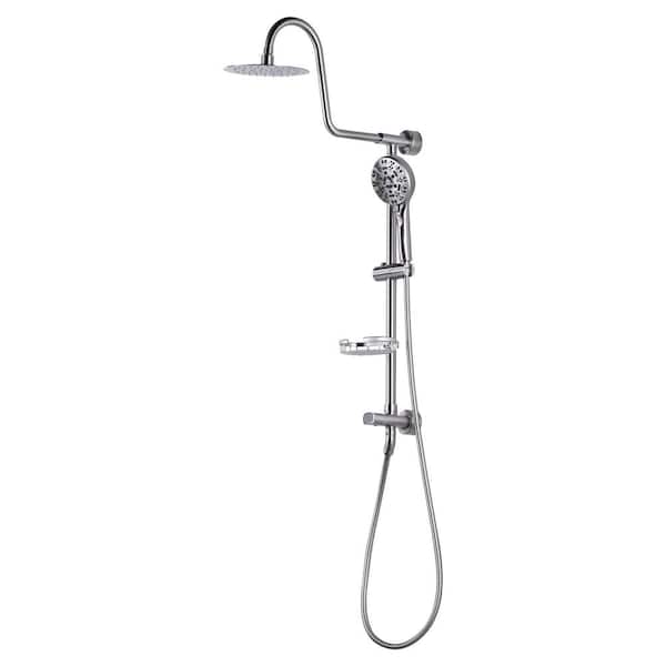 IVIGA 7-Spray 8 in. Wall Mount Elegant Double Shower Head and Handheld Shower Head with Adjustable Soap Bracket in Nickel