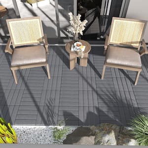 12 in.W x 12 in. L Outdoor Striped Pattern Square Plastic PVC Interlocking Flooring Deck Tiles (Pack of 44 Tiles)in Gray