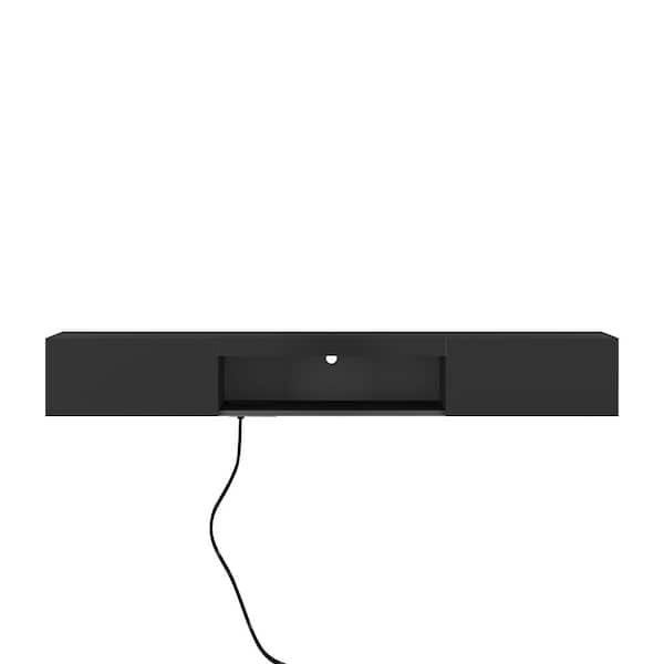 Unbranded New 63 in. W x 12.2 in. D Black Wall Mounted Floating Decorative Wall Shelf with 16-Color LED Lights and Power Outlet