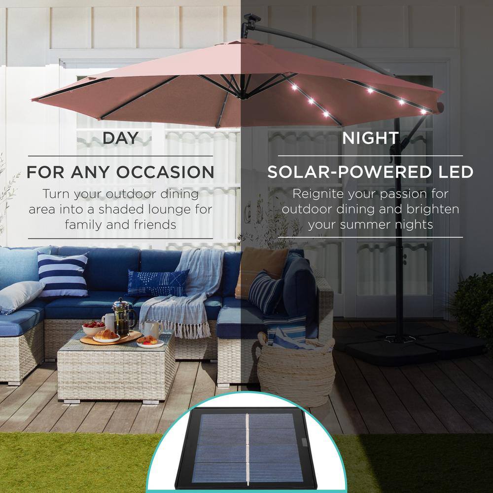 Rose Quartz 10ft Solar LED Offset Hanging Patio Umbrella with Adjustable Tilt
