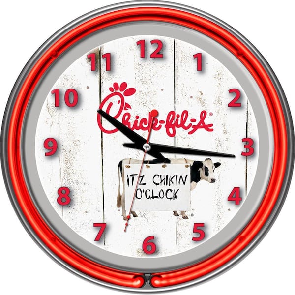 Trademark Global 14 in. Chick-Fil-A Itz Chikin O'Clock Chrome Double Ring Neon Wall Clock-DISCONTINUED