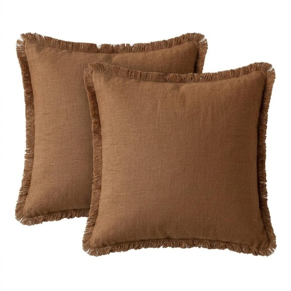Orange Brown Tassels 18 in. x 18 in. Throw Pillow Cover Set of 2