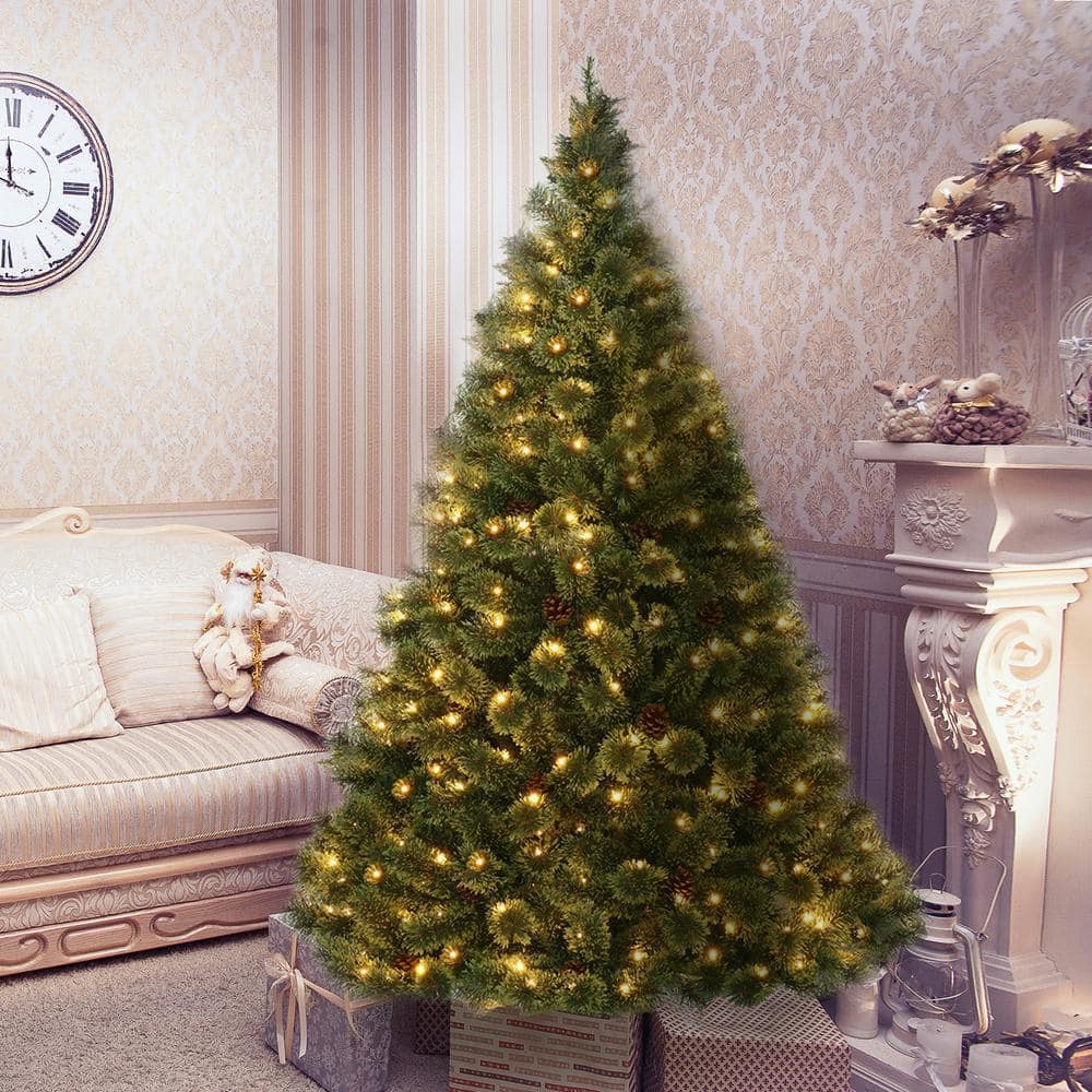 6ft Pre-Lit Pine Christmas Tree with Pine Cones and LED Lights