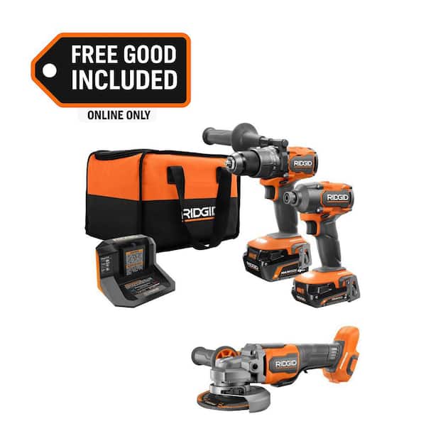 18V Brushless Cordless 2-Tool Combo Kit w/ (2) Batteries, Charger, Bag & FREE 18V Brushless Angle Grinder