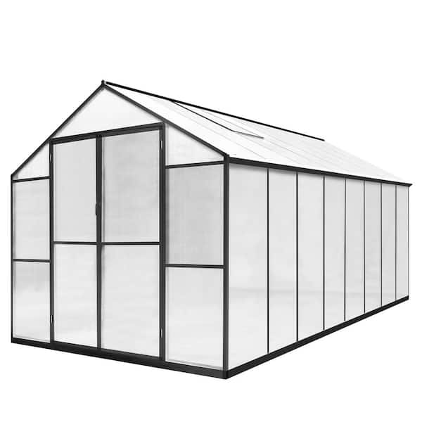 VEIKOUS 8 ft. W x 16 ft. D Polycarbonate Greenhouse For Outdoors, Green House Kit with Adjustable Roof Vent, Gray