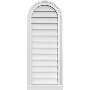 16 in. x 40 in. Round Top Surface Mount PVC Gable Vent: Decorative with Brickmould Sill Frame