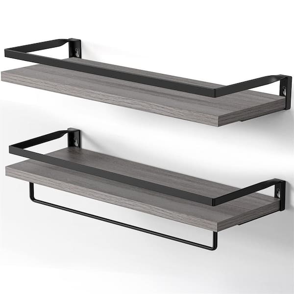 Cubilan 5.9 in. x 16.54 in. x 0.7 in. Grey Wood Decorative Wall Floating Shelves with Brackets B09J8CYKCX The Home Depot