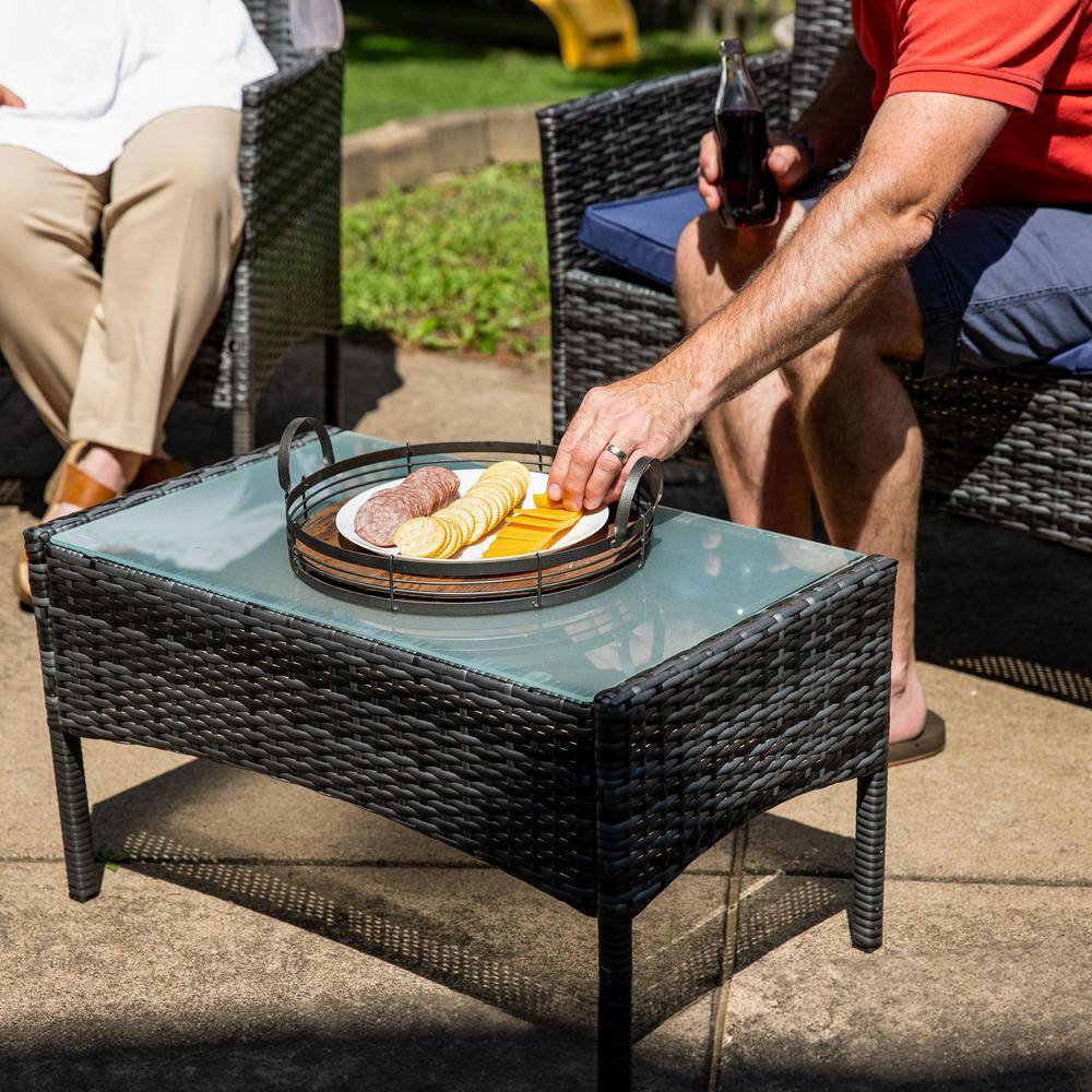 Gray Rattan 4-Piece Patio Set with Navy Cushions