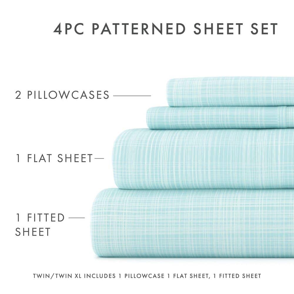 Aqua Floral Print California King Microfiber Sheet Set