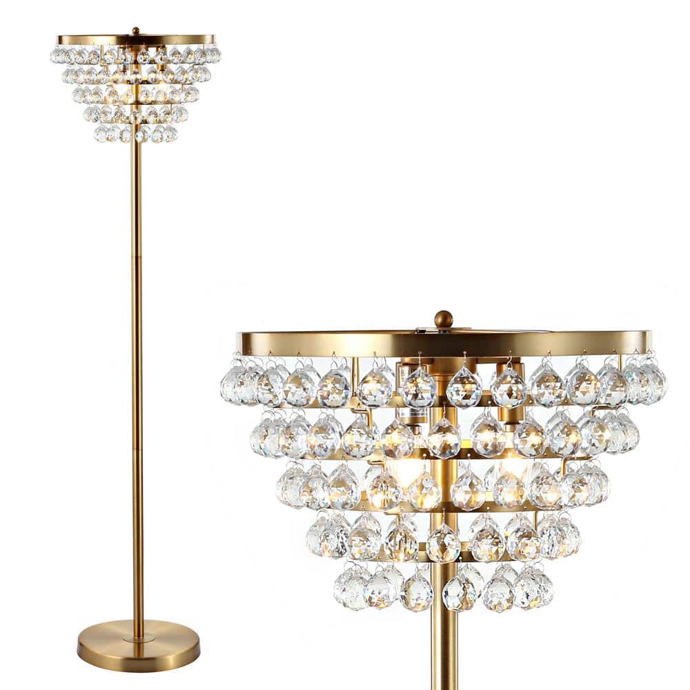 JONATHAN Y Jemma 60 in. Brass Gold/Clear Crystal/Metal LED Floor Lamp  JYL9005B