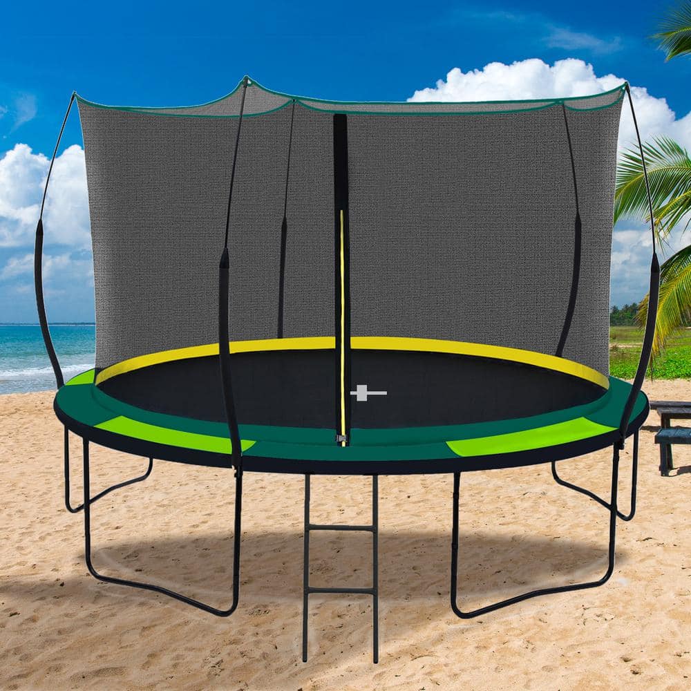 SUNRINX 12 ft. Green Round Trampoline with Safety Enclosure Net