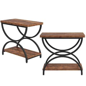 Kerlin 23.62 in. 2-Pieces Rustic Brown and Black Rectangle Wood Side Accent Table 2-Tier Side Table Stylish Metal Frame