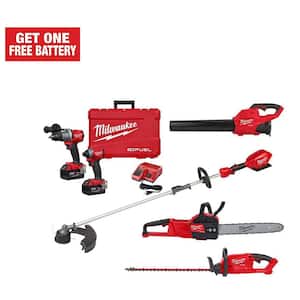 M18 FUEL 18-Volt Lithium-Ion Brushless Cordless Drill/Impact/Chainsaw/Blower/Hedge and String Trimmer Combo Kit (5-Tool)