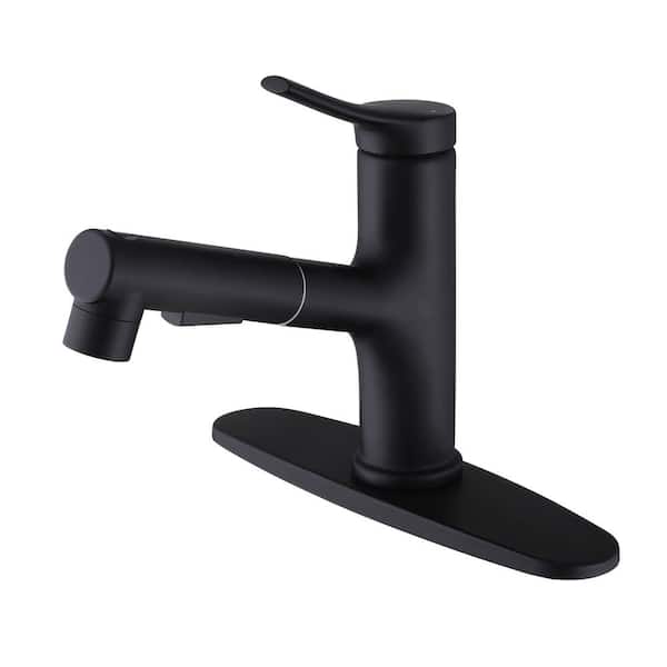 Single Handle Single Hole Pull Out Bathroom Faucet with Deckplate Stainless Steel Bathroom Basin Taps in Matte Black