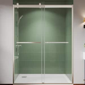 50 in. W 54 in. W x 74 in. H Sliding Semi-Frameless Shower Door in Brushed Nickel with 5/16 in. (8 mm) Clear Glass