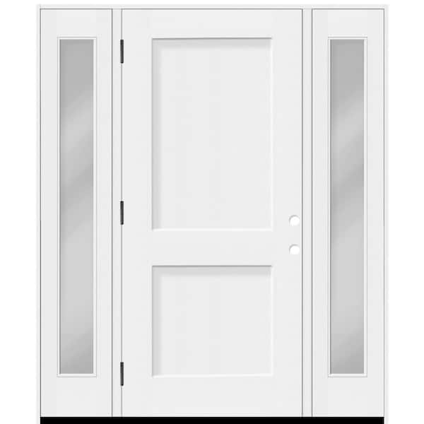 Legacy 60 in. x 80 in. 2P Squaretop Shaker RHOS Unfinished White Fiberglass Prehung Front Door wClear10in.SLs6-9/16 Jamb