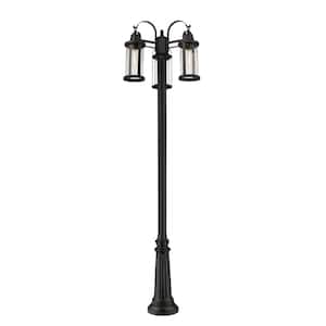 Roundhouse 3-Light Black 115 in. Aluminum Hardwired Outdoor Weather Resistant Post Light Set with No Bulb Included