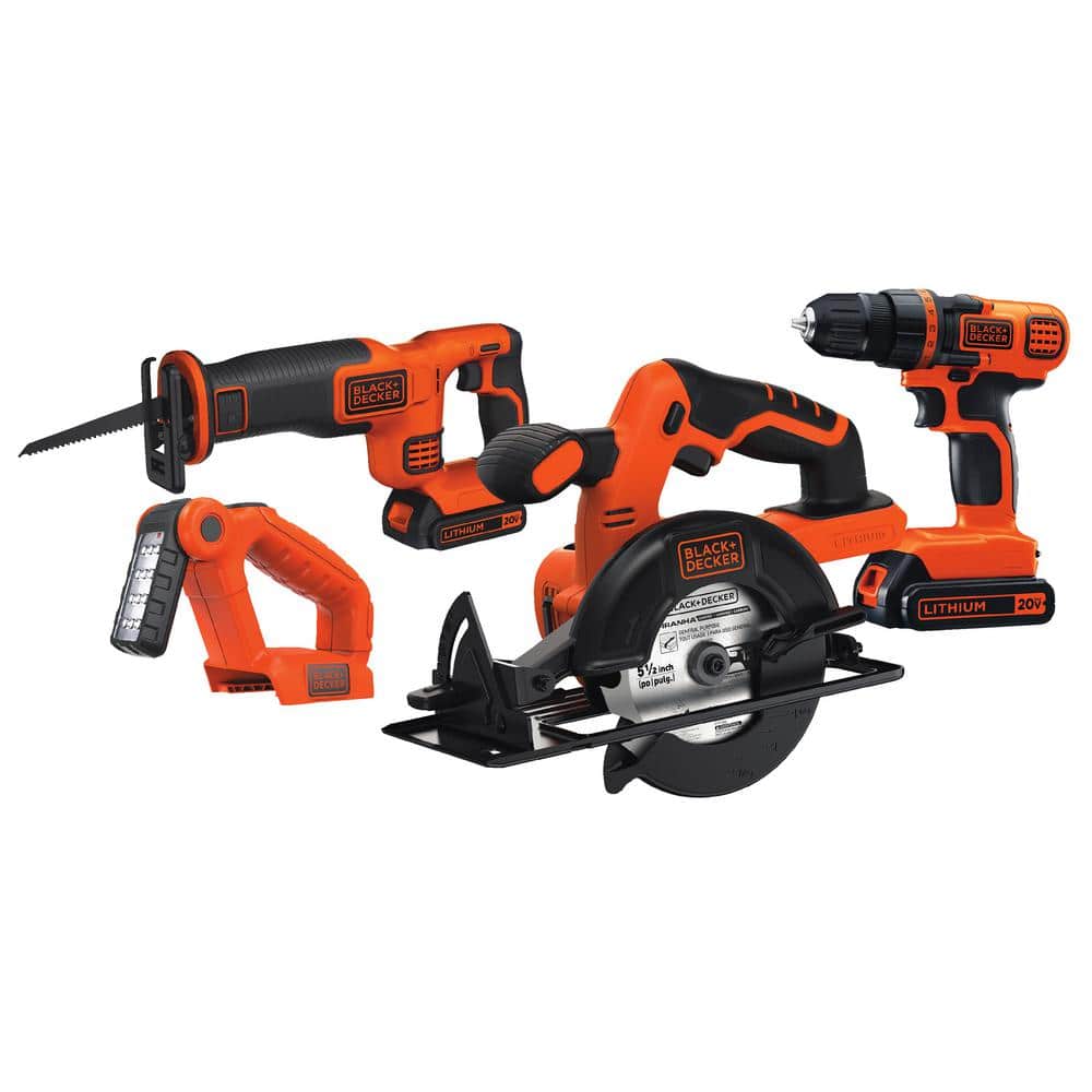 BLACK+DECKER 20V MAX Lithium-Ion Cordless 4 Tool Combo Kit with (2