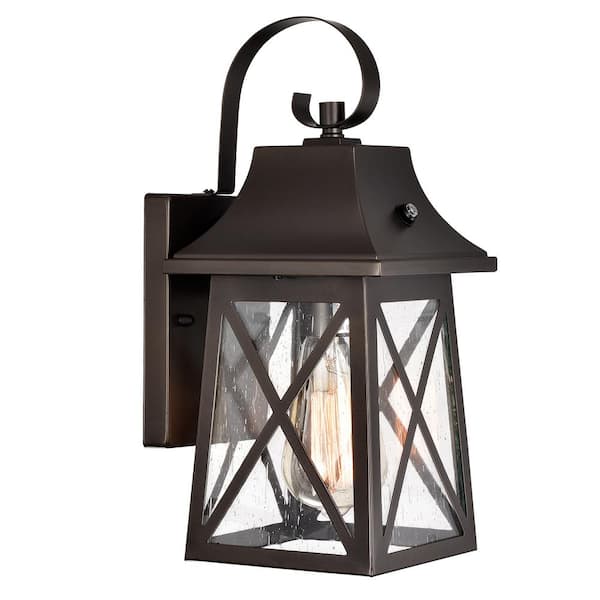Outdoor Wall Lantern Lamp Sconce Porch Light Fixture Oil Rubbed Bronze Glass NEW 