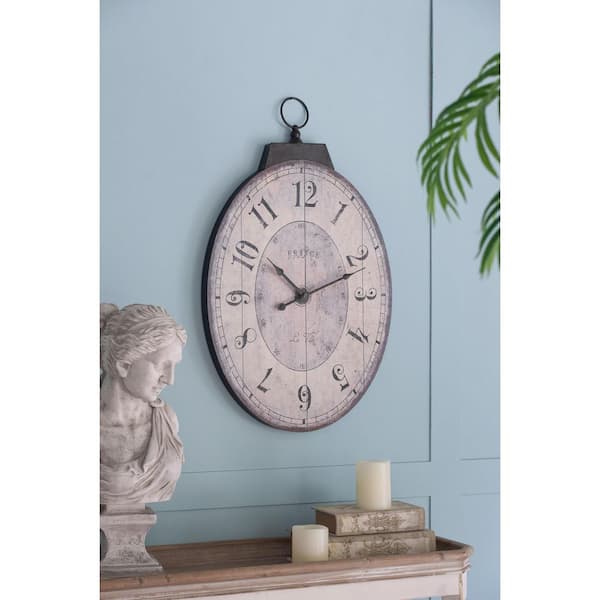 Vintage Antique White Oval Wall Clock with Eco-friendly MDF Wood and Reliable Iron, Decorative Weathered Wall Clock