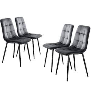 Set of 4 Velvet Accent Upholstered Dining Side Chair with Black Legs, Gray